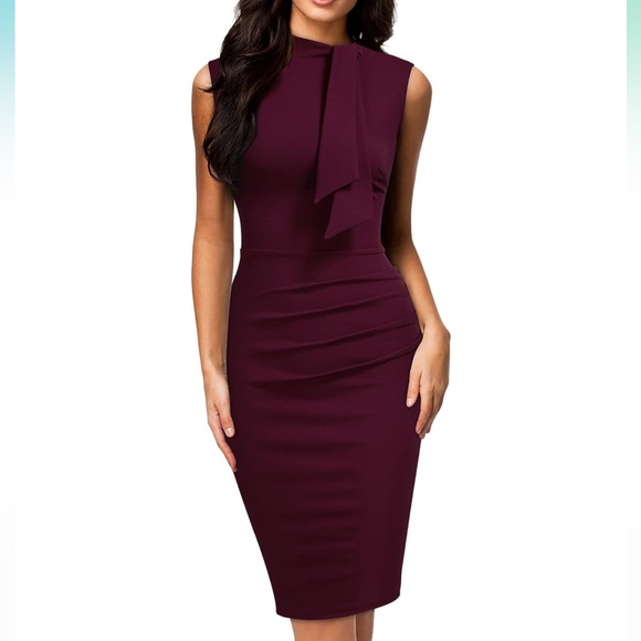 Miusol Women’s Retro 1950s style Half Collar Ruffle Cocktail Pencil Dress - Picture 1 of 3